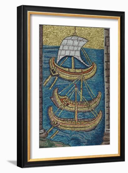 The Roman Galleys. Mosaic from Ravenna, Copy-null-Framed Giclee Print