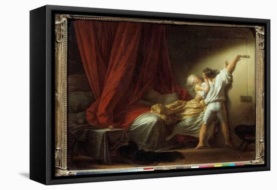 The Romantic Scene Lock Depicting a Young Man Preventing His Mistress from Leaving the Bedroom in B-Jean-Honore Fragonard-Framed Premier Image Canvas