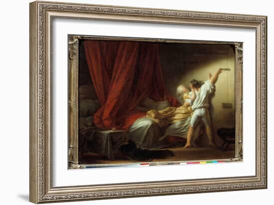 The Romantic Scene Lock Depicting a Young Man Preventing His Mistress from Leaving the Bedroom in B-Jean-Honore Fragonard-Framed Giclee Print