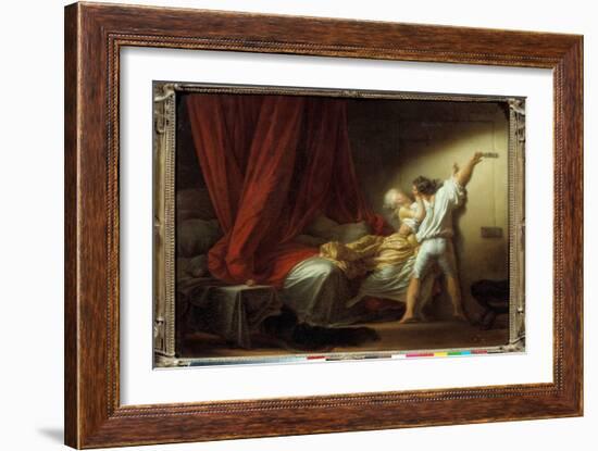 The Romantic Scene Lock Depicting a Young Man Preventing His Mistress from Leaving the Bedroom in B-Jean-Honore Fragonard-Framed Giclee Print