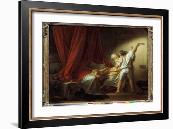 The Romantic Scene Lock Depicting a Young Man Preventing His Mistress from Leaving the Bedroom in B-Jean-Honore Fragonard-Framed Giclee Print