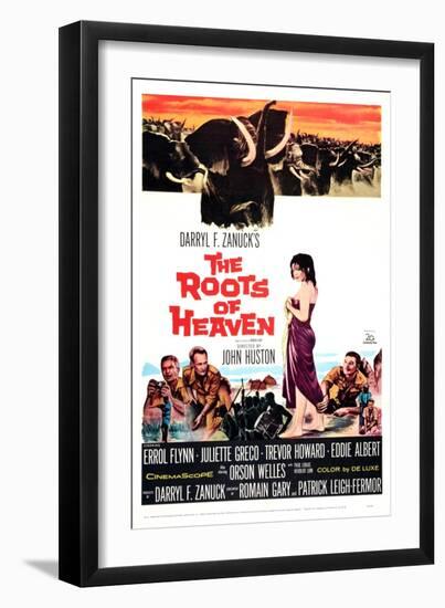 The Roots of Heaven, from Left: Eddie Albert, Trevor Howard, Juliette Greco, Errol Flynn, 1958-null-Framed Art Print