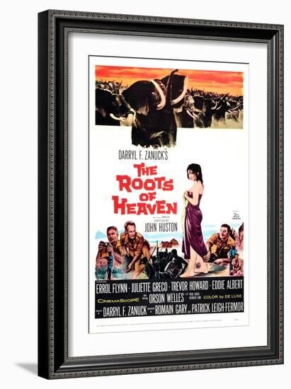 The Roots of Heaven, from Left: Eddie Albert, Trevor Howard, Juliette Greco, Errol Flynn, 1958-null-Framed Art Print