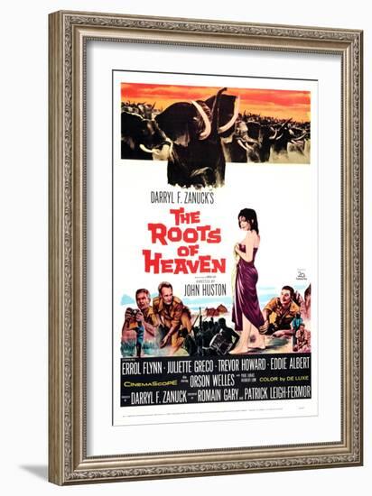 The Roots of Heaven, from Left: Eddie Albert, Trevor Howard, Juliette Greco, Errol Flynn, 1958-null-Framed Premium Giclee Print