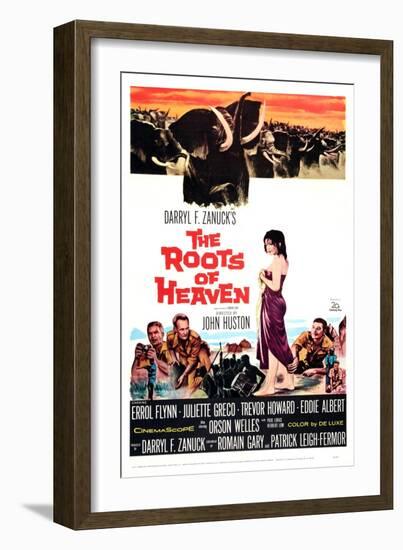 The Roots of Heaven, from Left: Eddie Albert, Trevor Howard, Juliette Greco, Errol Flynn, 1958-null-Framed Premium Giclee Print