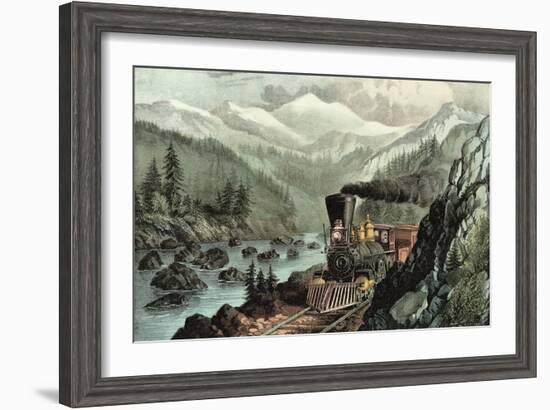 The Route to California. Truckee River, Sierra Nevada. Central Pacific Railway, 1871-Currier & Ives-Framed Giclee Print