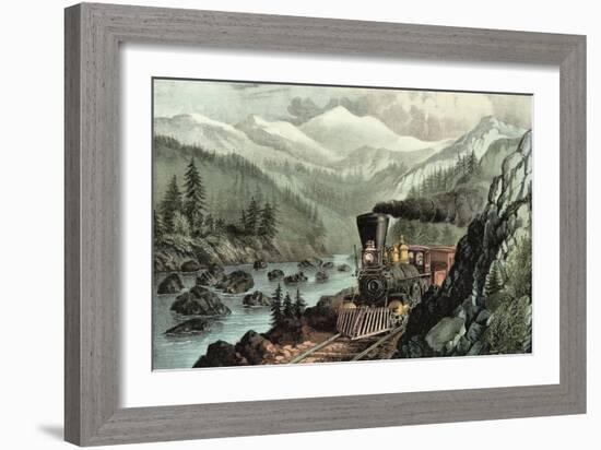The Route to California. Truckee River, Sierra Nevada. Central Pacific Railway, 1871-Currier & Ives-Framed Giclee Print