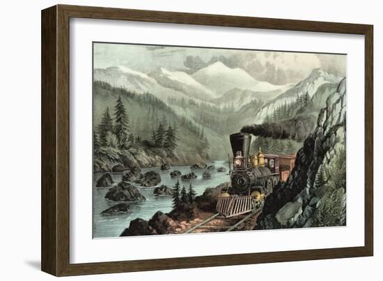 The Route to California. Truckee River, Sierra Nevada. Central Pacific Railway, 1871-Currier & Ives-Framed Giclee Print