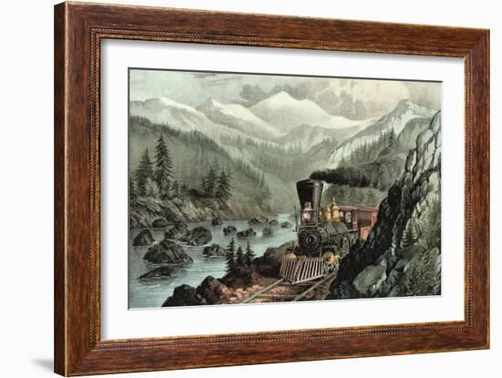 The Route to California. Truckee River, Sierra Nevada. Central Pacific Railway, 1871-Currier & Ives-Framed Giclee Print