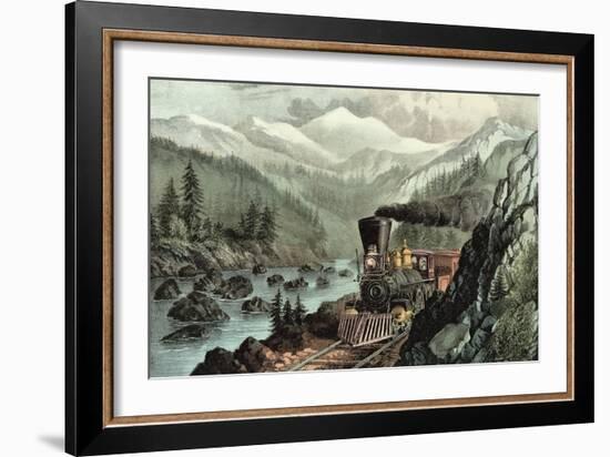 The Route to California. Truckee River, Sierra Nevada. Central Pacific Railway, 1871-Currier & Ives-Framed Giclee Print