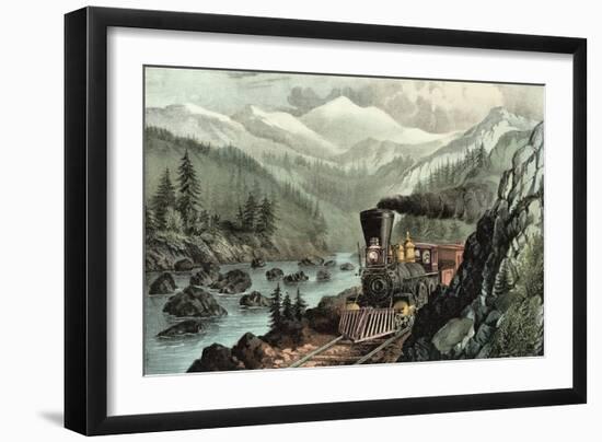 The Route to California. Truckee River, Sierra Nevada. Central Pacific Railway, 1871-Currier & Ives-Framed Giclee Print