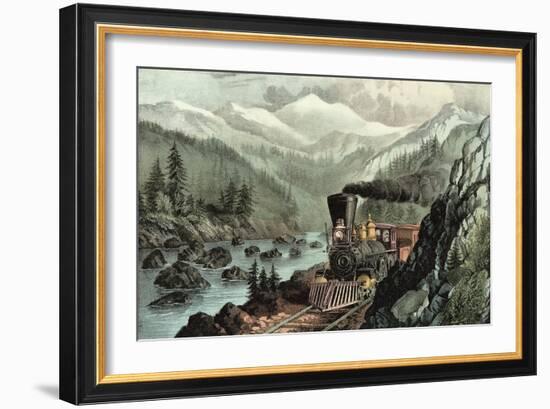 The Route to California. Truckee River, Sierra Nevada. Central Pacific Railway, 1871-Currier & Ives-Framed Giclee Print