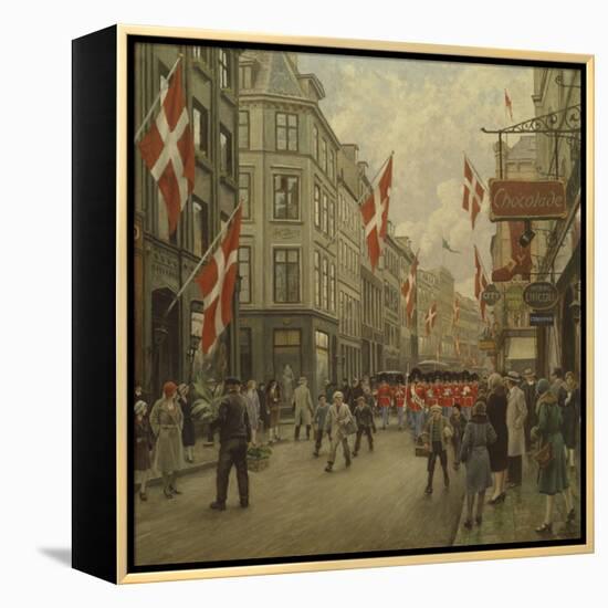 The Royal Danish Lifeguards Marching Through Ostergade, Copenhagen-Paul Fischer-Framed Premier Image Canvas