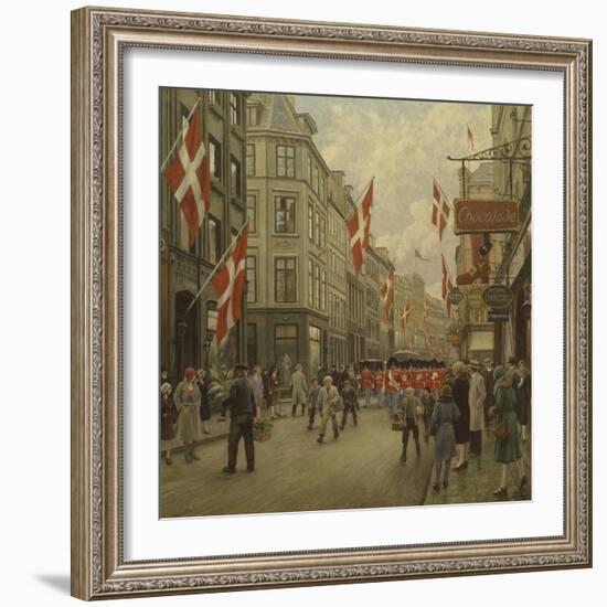 The Royal Danish Lifeguards Marching Through Ostergade, Copenhagen-Paul Fischer-Framed Giclee Print