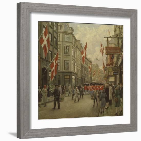 The Royal Danish Lifeguards Marching Through Ostergade, Copenhagen-Paul Fischer-Framed Giclee Print