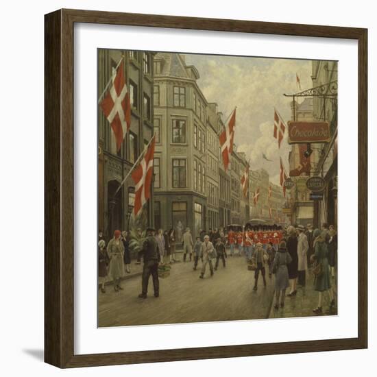 The Royal Danish Lifeguards Marching Through Ostergade, Copenhagen-Paul Fischer-Framed Giclee Print