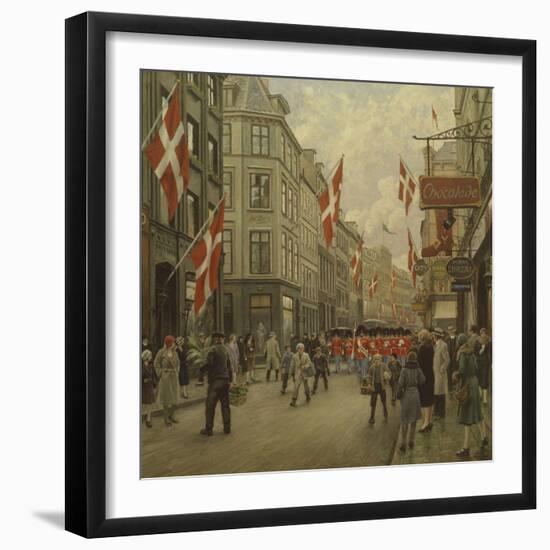 The Royal Danish Lifeguards Marching Through Ostergade, Copenhagen-Paul Fischer-Framed Giclee Print