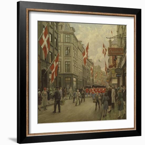 The Royal Danish Lifeguards Marching Through Ostergade, Copenhagen-Paul Fischer-Framed Giclee Print