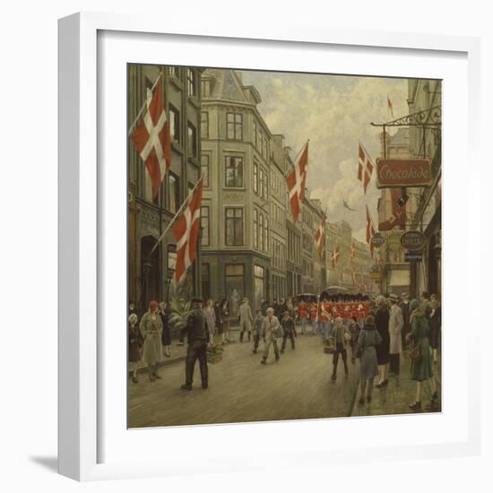 The Royal Danish Lifeguards Marching Through Ostergade, Copenhagen-Paul Fischer-Framed Giclee Print