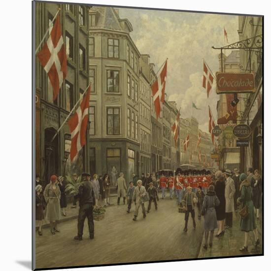 The Royal Danish Lifeguards Marching Through Ostergade, Copenhagen-Paul Fischer-Mounted Giclee Print