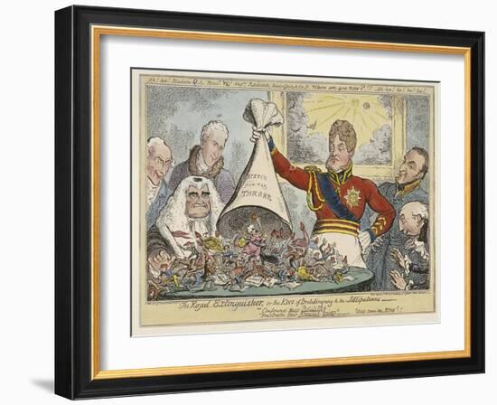 The Royal Extinguisher, or the King of Brobdingnag and the Lilliputians, 1821-George Cruikshank-Framed Giclee Print
