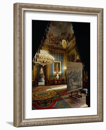 The Royal Palace in Madrid: Ante-Room by Gasparini with Goya's Portrait of King Charles IV-null-Framed Giclee Print