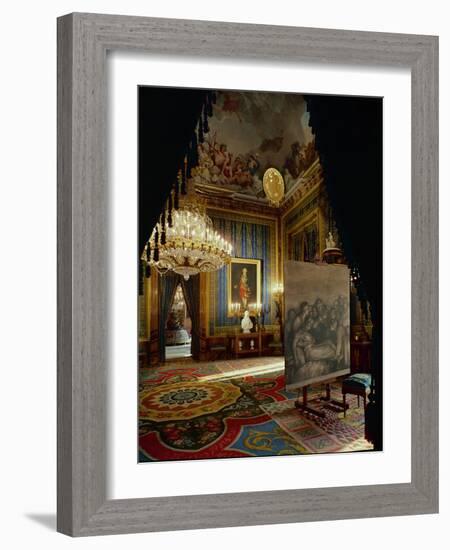 The Royal Palace in Madrid: Ante-Room by Gasparini with Goya's Portrait of King Charles IV-null-Framed Giclee Print