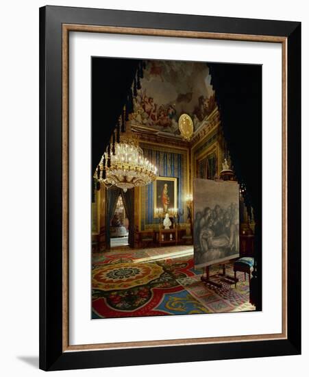 The Royal Palace in Madrid: Ante-Room by Gasparini with Goya's Portrait of King Charles IV-null-Framed Giclee Print