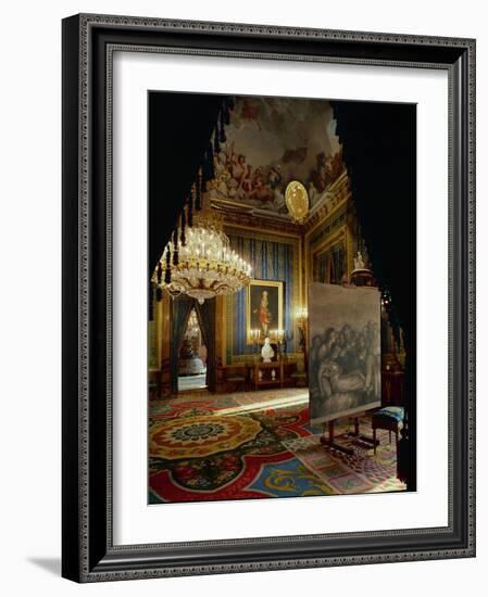 The Royal Palace in Madrid: Ante-Room by Gasparini with Goya's Portrait of King Charles IV-null-Framed Giclee Print