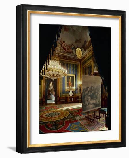 The Royal Palace in Madrid: Ante-Room by Gasparini with Goya's Portrait of King Charles IV-null-Framed Giclee Print