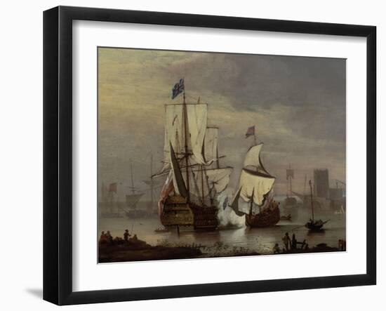 The Royal Sovereign at Rest on the Meadway below Rochester Castle, c.1704-1707-Peter Monamy-Framed Giclee Print