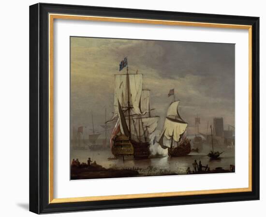 The Royal Sovereign at Rest on the Meadway below Rochester Castle, c.1704-1707-Peter Monamy-Framed Giclee Print