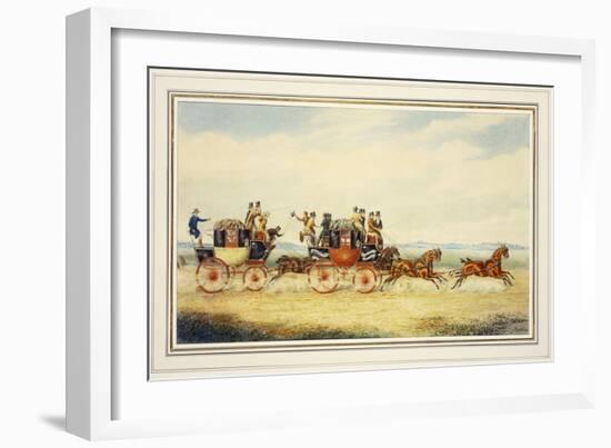 The Royal Union Coach Passing the Alexander Leeds Coach-James Pollard-Framed Giclee Print