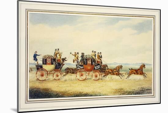 The Royal Union Coach Passing the Alexander Leeds Coach-James Pollard-Mounted Giclee Print