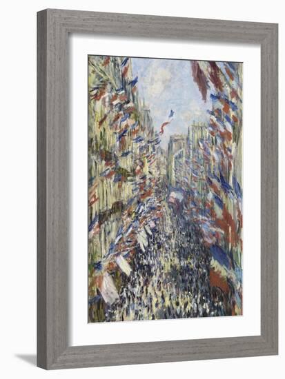 The Rue Montorgueil in Paris, Celebration of June 30, 1878-Claude Monet-Framed Giclee Print