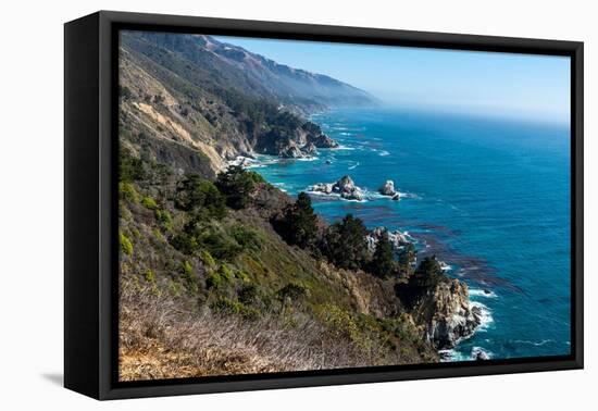 The rugged coastline of Big Sur, California. With wisps of fog floating into the hills.-Sheila Haddad-Framed Premier Image Canvas
