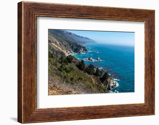 The rugged coastline of Big Sur, California. With wisps of fog floating into the hills.-Sheila Haddad-Framed Photographic Print