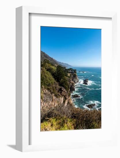 The rugged coastline of Big Sur with wisps of fog drifting into the hills.-Sheila Haddad-Framed Photographic Print