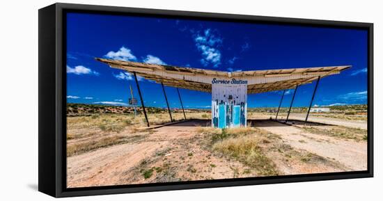 The ruined remains of a gas station near Utah Colorado border - "Service Station" - Midcentury A...-null-Framed Stretched Canvas