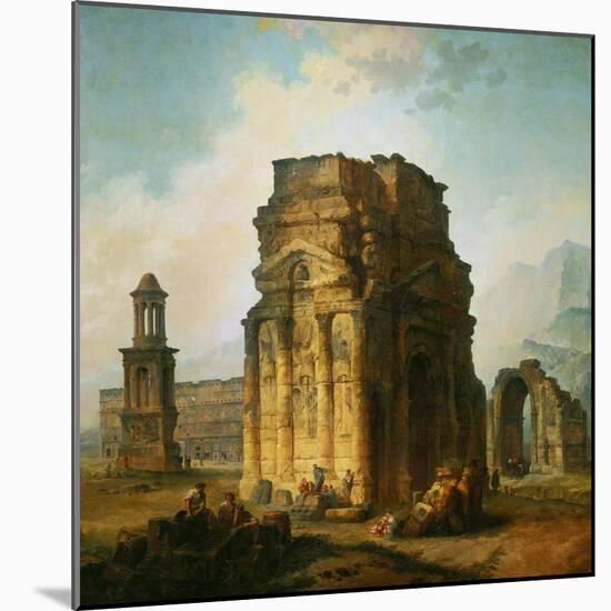 The Ruins of the Roman Triumphal Arch and the Theatre at Orange-Hubert Robert-Mounted Giclee Print