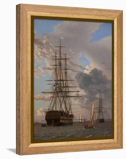 The Russian Ship of the Line Azov and a Frigate at Anchor in the Roads of Elsinore, 1828-Christoffer-wilhelm Eckersberg-Framed Premier Image Canvas