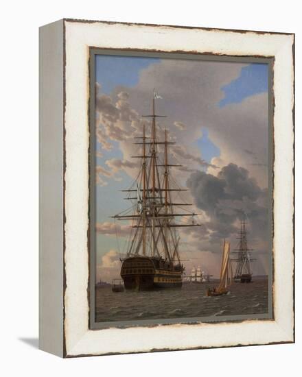 The Russian Ship of the Line Azov and a Frigate at Anchor in the Roads of Elsinore, 1828-Christoffer-wilhelm Eckersberg-Framed Premier Image Canvas