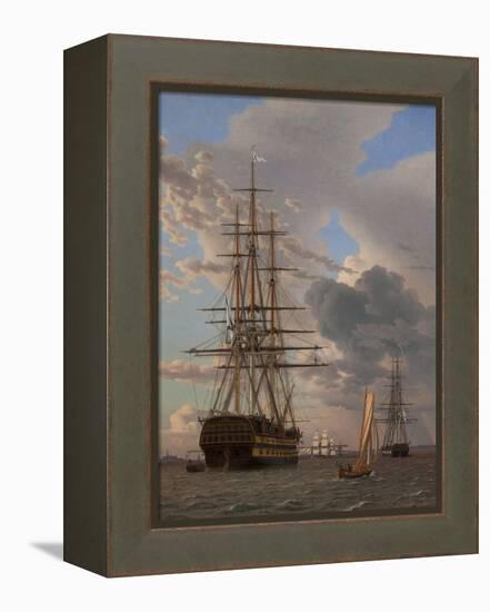 The Russian Ship of the Line Azov and a Frigate at Anchor in the Roads of Elsinore, 1828-Christoffer-wilhelm Eckersberg-Framed Premier Image Canvas