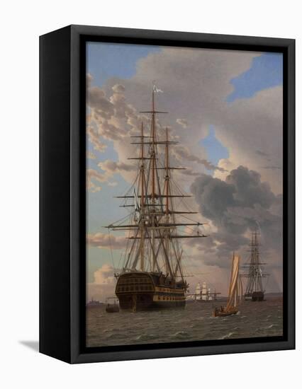 The Russian Ship of the Line Azov and a Frigate at Anchor in the Roads of Elsinore, 1828-Christoffer-wilhelm Eckersberg-Framed Premier Image Canvas