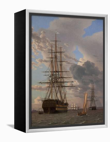 The Russian Ship of the Line Azov and a Frigate at Anchor in the Roads of Elsinore, 1828-Christoffer-wilhelm Eckersberg-Framed Premier Image Canvas