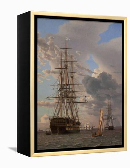 The Russian Ship of the Line Azov and a Frigate at Anchor in the Roads of Elsinore, 1828-Christoffer-wilhelm Eckersberg-Framed Premier Image Canvas