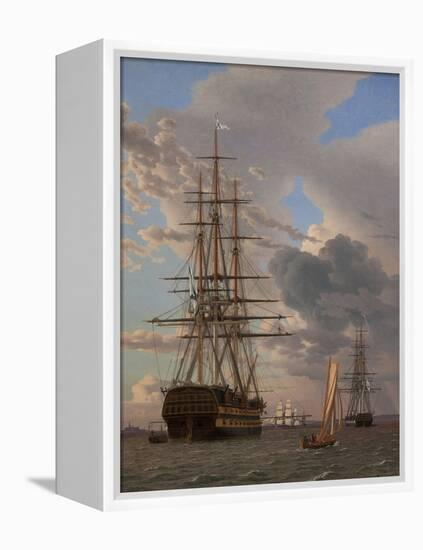 The Russian Ship of the Line Azov and a Frigate at Anchor in the Roads of Elsinore, 1828-Christoffer-wilhelm Eckersberg-Framed Premier Image Canvas