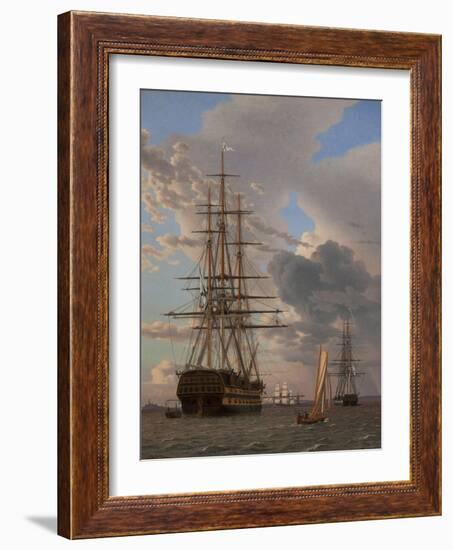 The Russian Ship of the Line Azov and a Frigate at Anchor in the Roads of Elsinore, 1828-Christoffer-wilhelm Eckersberg-Framed Giclee Print