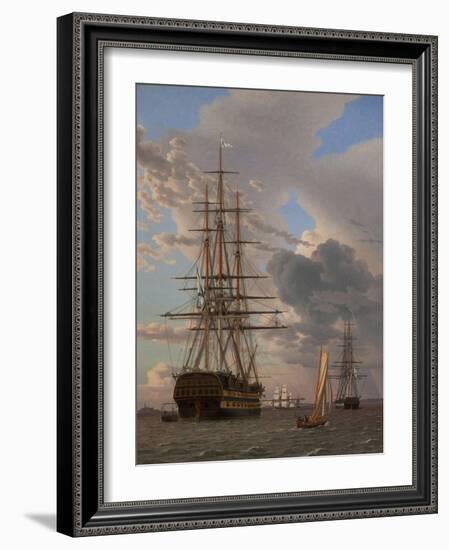 The Russian Ship of the Line Azov and a Frigate at Anchor in the Roads of Elsinore, 1828-Christoffer-wilhelm Eckersberg-Framed Giclee Print