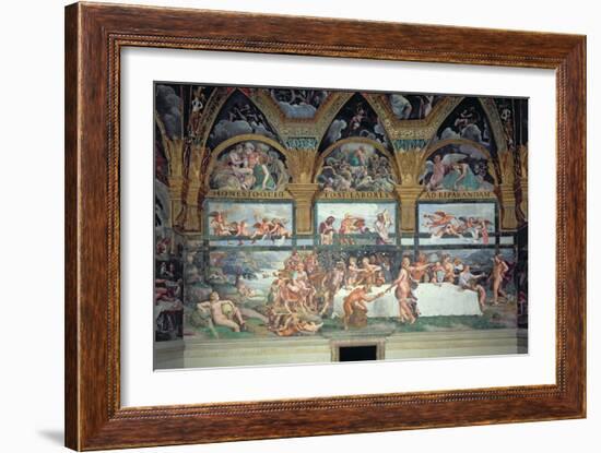 The Rustic Banquet Celebrating the Marriage of Cupid and Psyche, from Sala Di Amore E Psiche, 1528-Giulio Romano-Framed Giclee Print